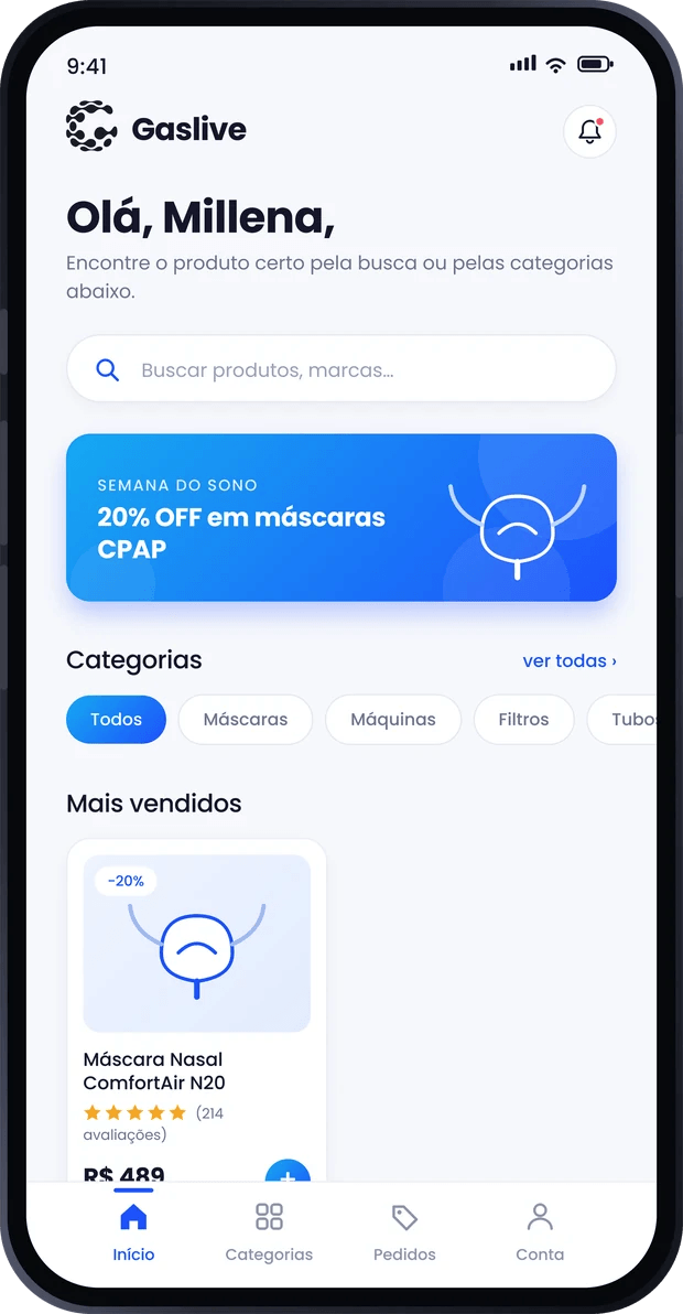 Aplicativo Gaslive &mdash; tela inicial