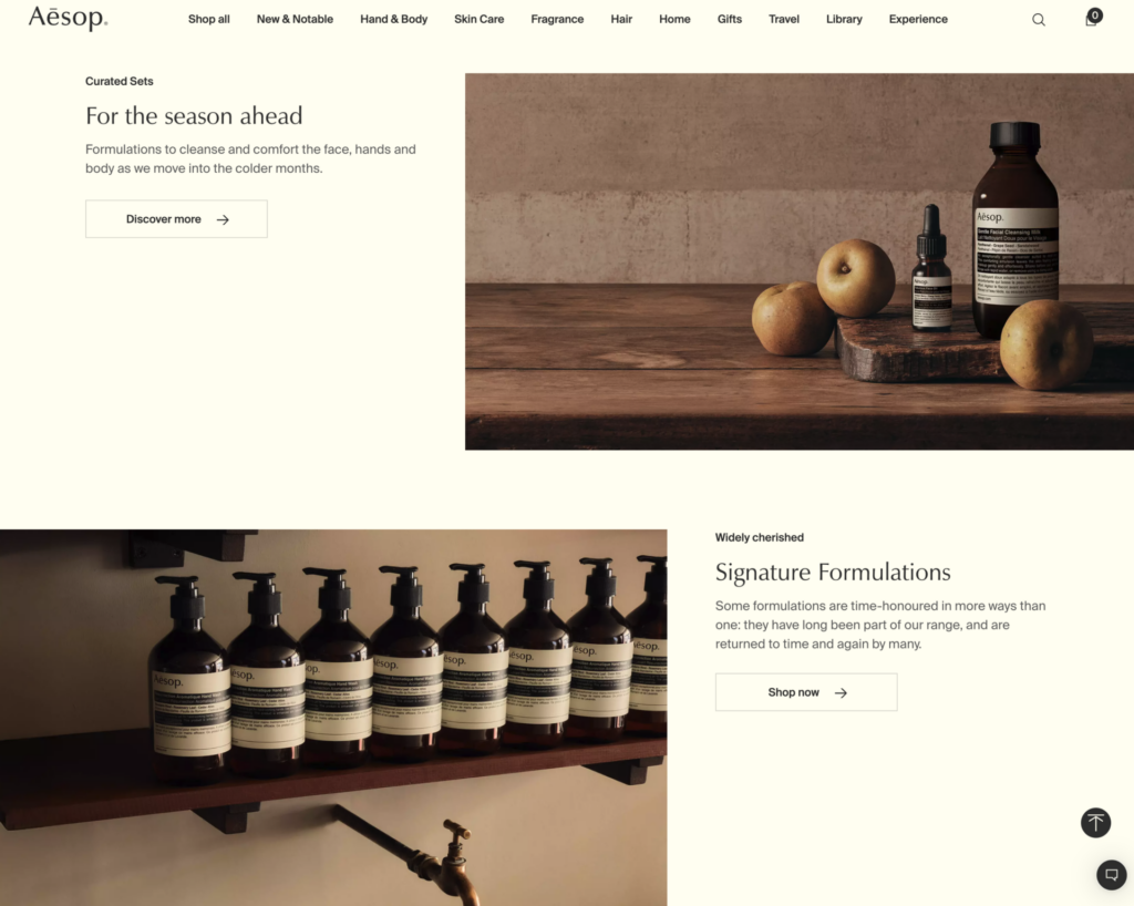 Bottega Veneta homepage with a lean menu and two product photographs filling the screen